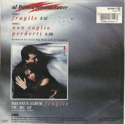 Al Bano & Romina Power - Fragile + Non Voglio Perderti (Vinylsingle)