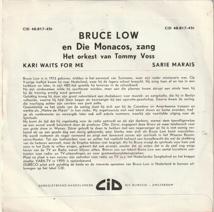 Bruce Low - Kari Waits For Me + Sarie Marais (Vinylsingle)