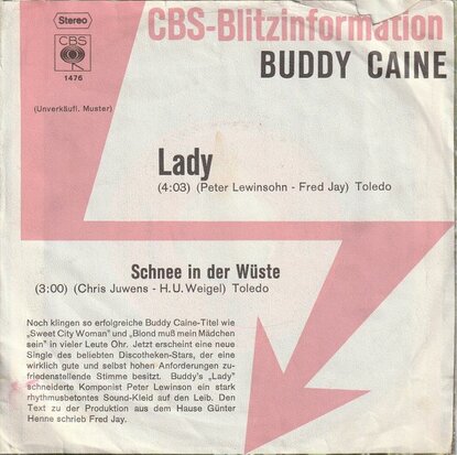 Buddy Caine - Lady + Schnee In Der Wuste (Vinylsingle)