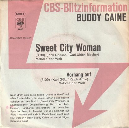 Buddy Caine - Sweet City Woman +Vorhang Auf (Vinylsingle)