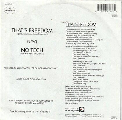 Tom Kimmel - That's freedom + No tech (Vinylsingle)