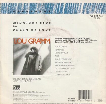 Lou Gramm - Midnight blue + Chain of love (Vinylsingle)