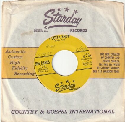 Jim Eanes - I Gotta Know + There'll Come A Time (Vinylsingle)