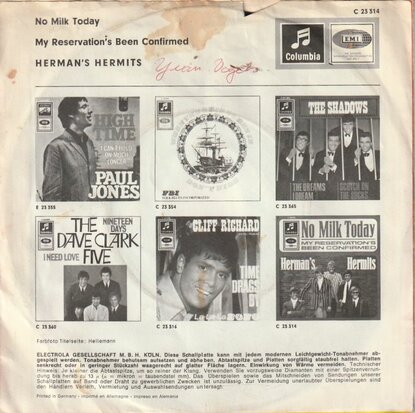 Herman's Hermits - No milk today + My reservation's been confirmed (Vinylsingle)