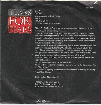 Tears for Fears - Shout + The big chair (Vinylsingle)