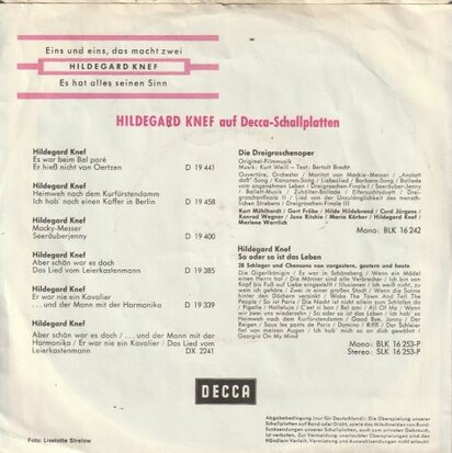 Hildegard Knef - Eins Und Eins, Das Macht Zwei + So Hat Alles Seinen Sinn (Vinylsingle)