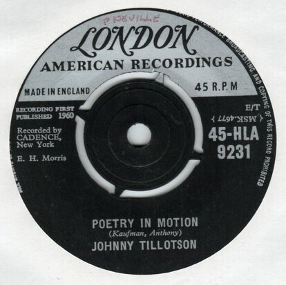 Johnny Tillotson - Poetry in motion + Princess, princess (Vinylsingle)