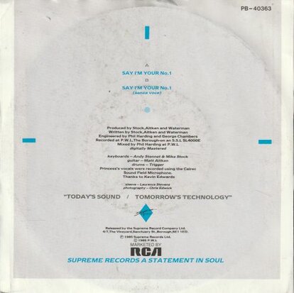 Princess - Say I'm your No. 1 + (instr) (Vinylsingle)