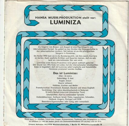 Luminiza - Wo Finde Ich Liebe? + Irgendwann (Vinylsingle)