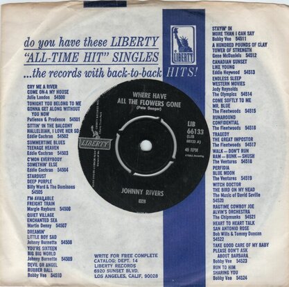 Johnny Rivers - Where Have All The Flowers Gone + Love Me While You Can (Vinylsingle)