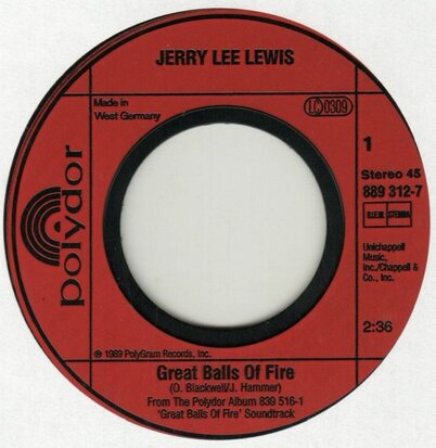 Jerry Lee Lewis - Great balls of fire (movie-version) + Breathless (Vinylsingle)