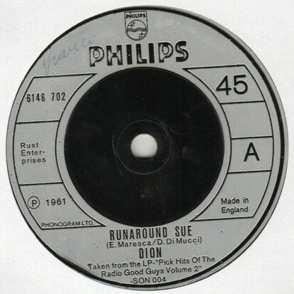 Dion - Runaround Sue + Runaway girl (Vinylsingle)
