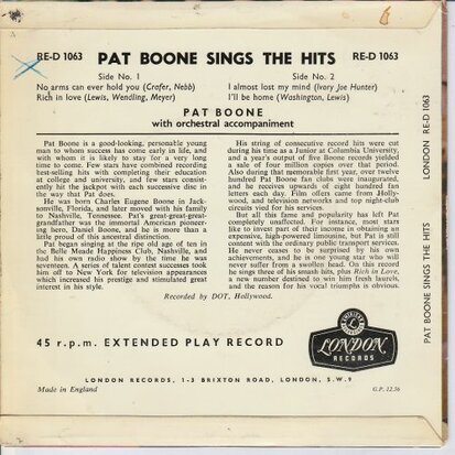 Pat Boone - Sings the Hits (EP) (Vinylsingle)