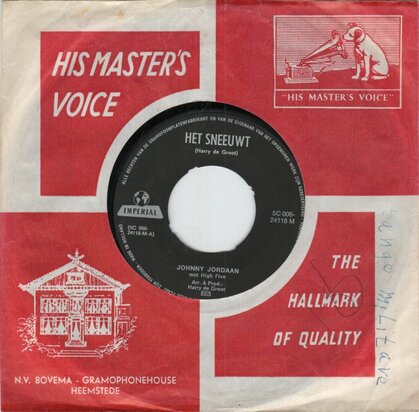Johnny Jordaan - Het Sneeuwt + Het Zal Spoedig Kerstmis Zijn (Vinylsingle)