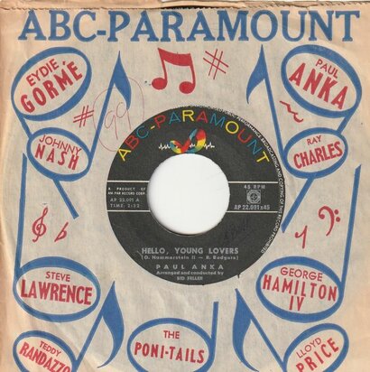 Paul Anka - Hello young lovers + I love you in the same old way (Vinylsingle)