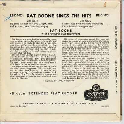 Pat Boone - Sings the Hits (EP) (Vinylsingle)