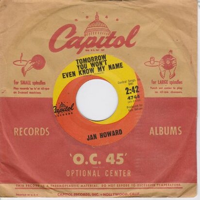 Jan Howard - Tomorrow You Won't Even Know My Name + Please Pass The Kisses (Vinylsingle)