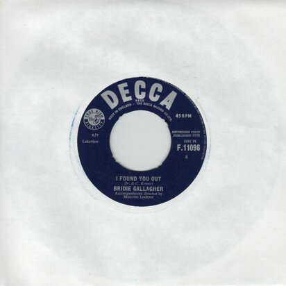 Bridie Gallagher - I Found You Out + It's A Sin To Tell A Lie (Vinylsingle)