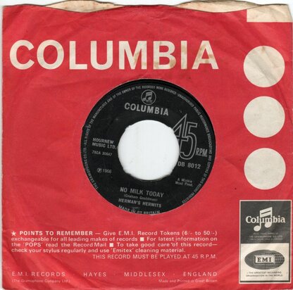 Herman's Hermits - No milk today + My reservation's been confirmed (Vinylsingle)