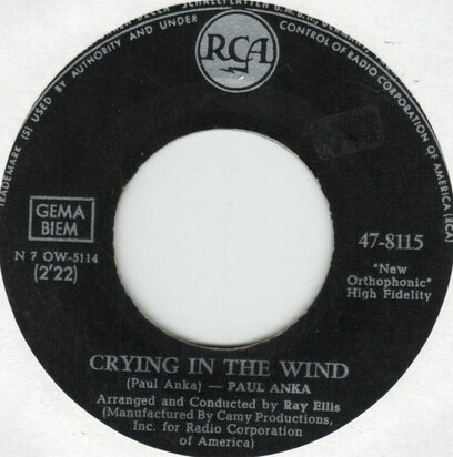 Paul Anka - Crying in the wind + Love (Vinylsingle)