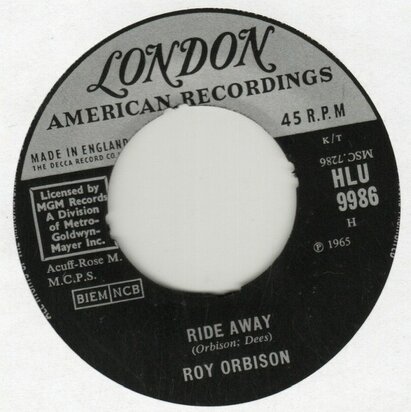 Roy Orbison - Ride away + Wondering (Vinylsingle)