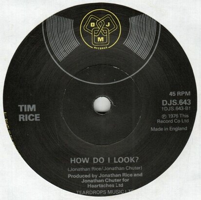 Tim Rice - Hey Love + How Do I Look ? (Vinylsingle)