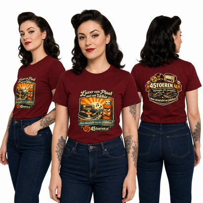 T-Shirt Wijnrood maat XL "Liever een plaat met een tikkie"