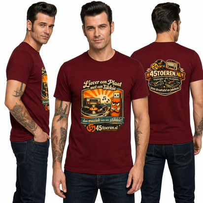T-Shirt Wijnrood maat L "Liever een plaat met een tikkie"