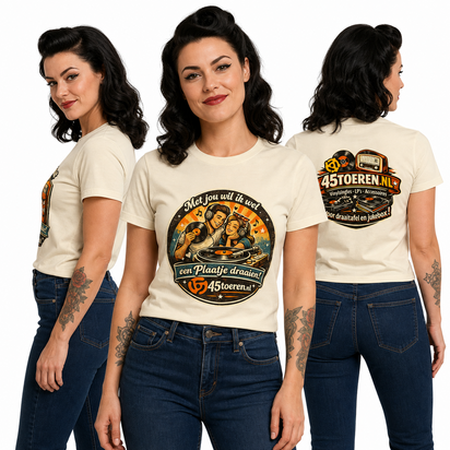 T-Shirt Beige maat L "Met Jou wil ik wel een plaatje draaien"