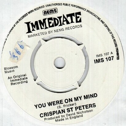 Crispian St. Peters / Traxter - You were on my mind + Glandular fever (Vinylsingle)
