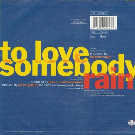 Jimmy Sommerville - To love somebody + Rain (Vinylsingle)