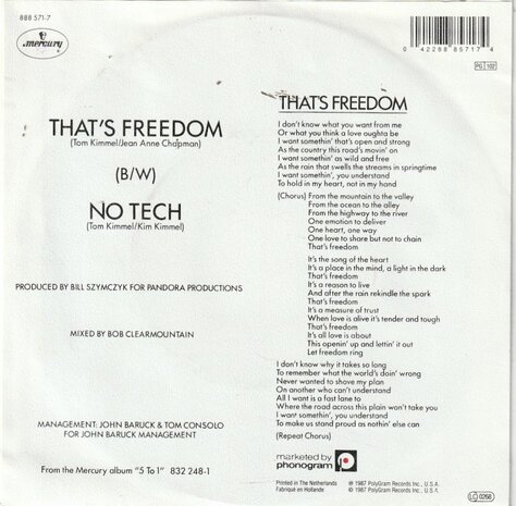 Tom Kimmel - That's freedom + No tech (Vinylsingle)