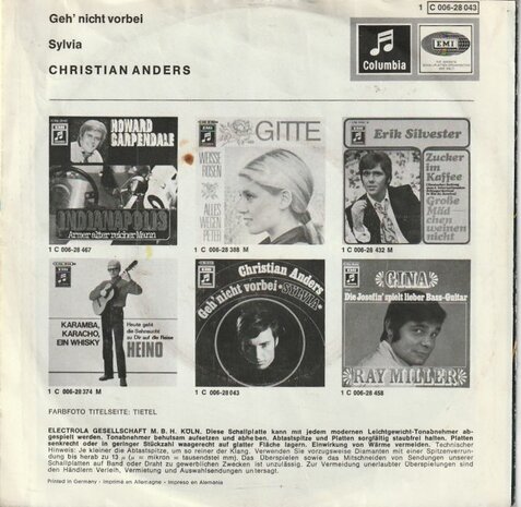 Christian Anders - Geh nicht vorbei + Sylvia (Vinylsingle)