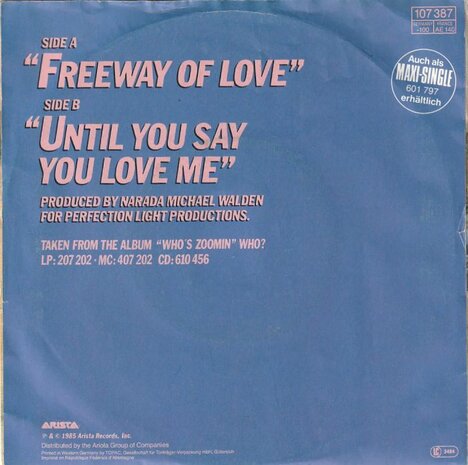 Aretha Franklin - Freeway of love + Until you say you love (Vinylsingle)