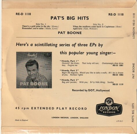 Pat Boone - Pat's big hits (EP) (Vinylsingle)