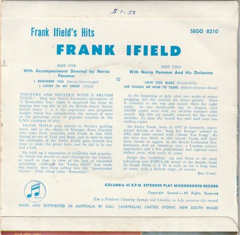 Frank Ifield - Hits (EP) (Vinylsingle)