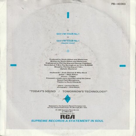 Princess - Say I'm your No. 1 + (instr) (Vinylsingle)