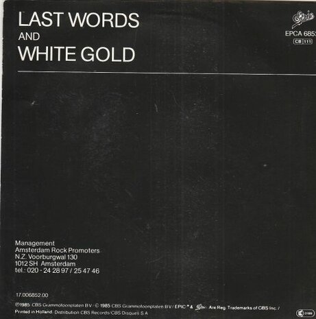 Ten Sharp - Last words + White gold (Vinylsingle)