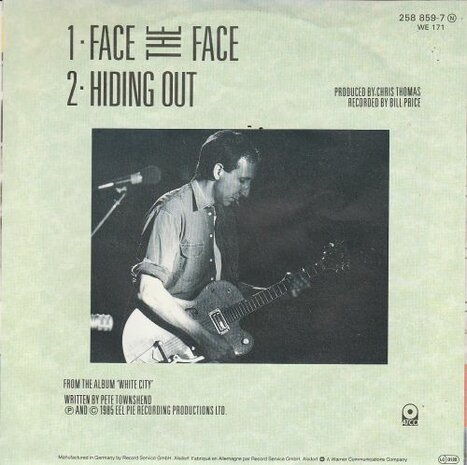Pete Townshend - Face the face + Hiding out (Vinylsingle)