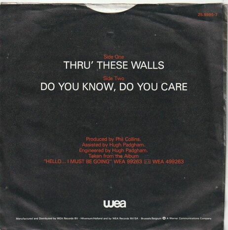 Phil Collins - Thru' these walls + Do you know. do you care (Vinylsingle)