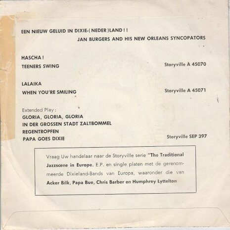 Jan Burgers and his New Orleans Syncopators - Midnight In Moscow  (EP) (Vinylsingle)