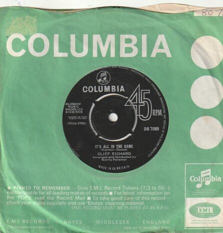 Cliff Richard - It's all in the game + Your eyes tell on you (Vinylsingle)