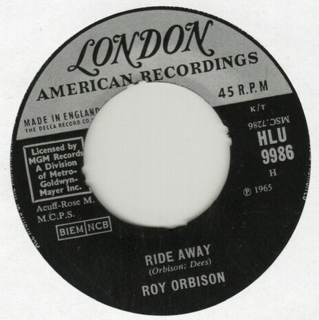 Roy Orbison - Ride away + Wondering (Vinylsingle)