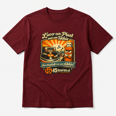 T-Shirt Wijnrood maat XL "Liever een plaat met een tikkie"