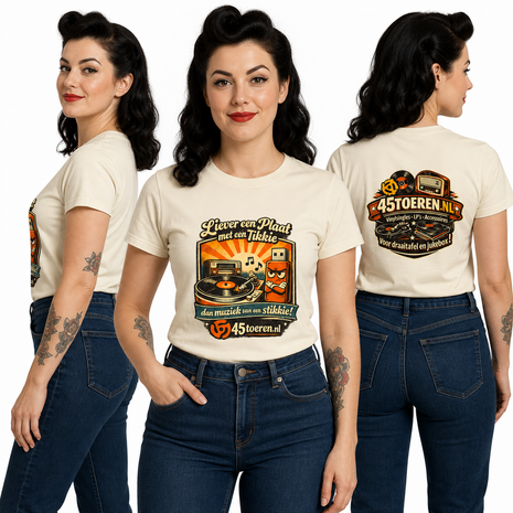 T-Shirt Beige maat XL "Liever een plaat met een tikkie"
