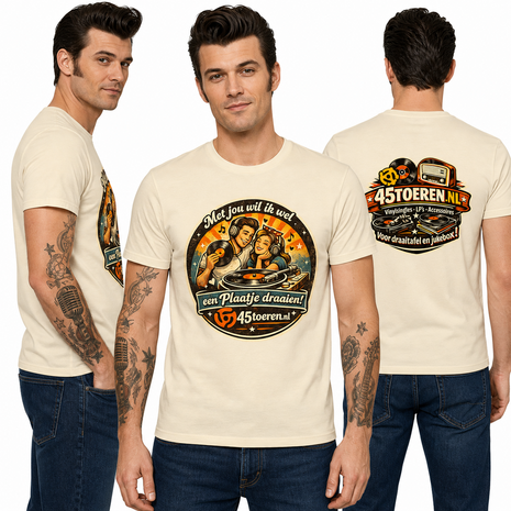 T-Shirt Beige maat XL "Met Jou wil ik wel een plaatje draaien"