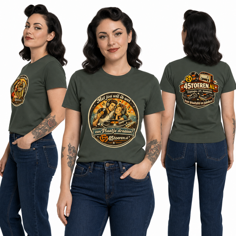 T-Shirt Groen maat L "Met Jou wil ik wel een plaatje draaien"