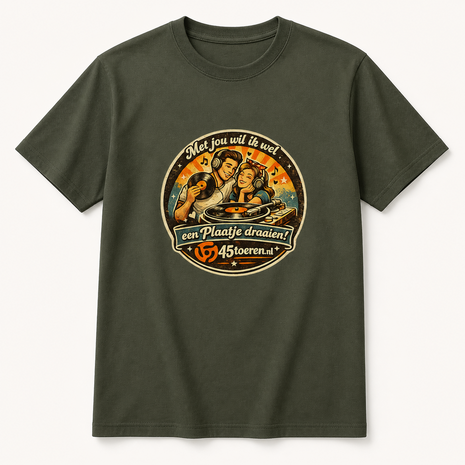 T-Shirt Groen maat L "Met Jou wil ik wel een plaatje draaien"