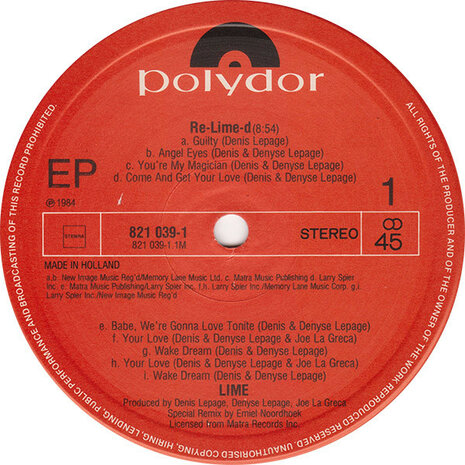 Lime - Re-Lime-d / Angel Eyes (Dub Mix) (Vinyl LP)