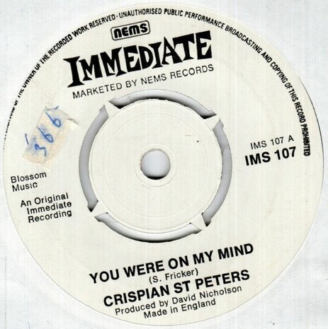 Crispian St. Peters / Traxter - You were on my mind + Glandular fever (Vinylsingle)